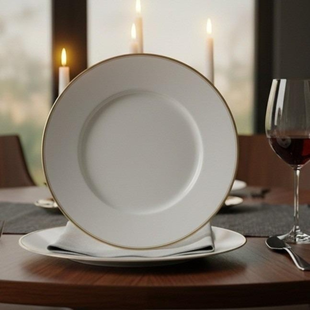Dansk Monogram Platinum Dinner Plate, Vintage White Porcelain China Dinnerware